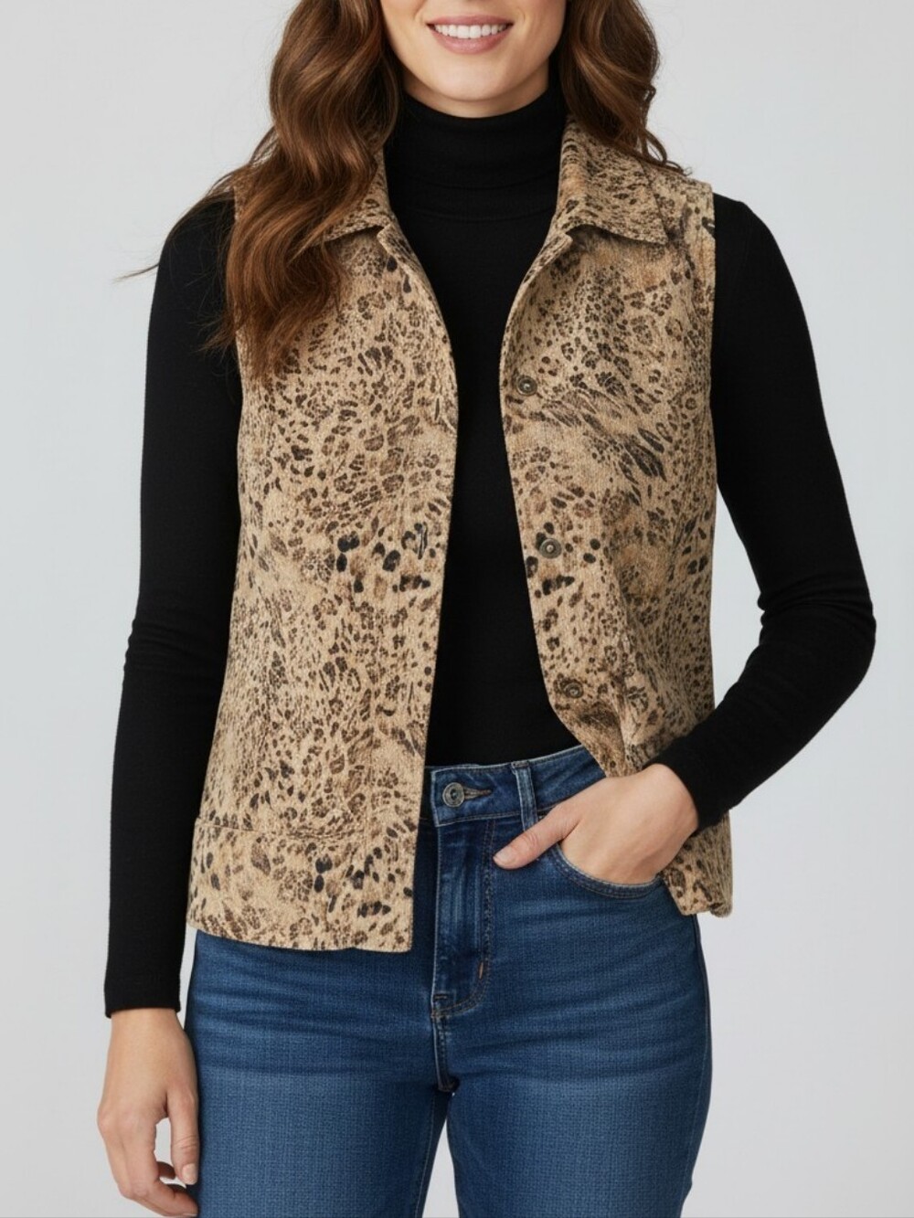 Company Collection Brown Corduroy Cheetah Print‎ Vest Size Small ~ NEW